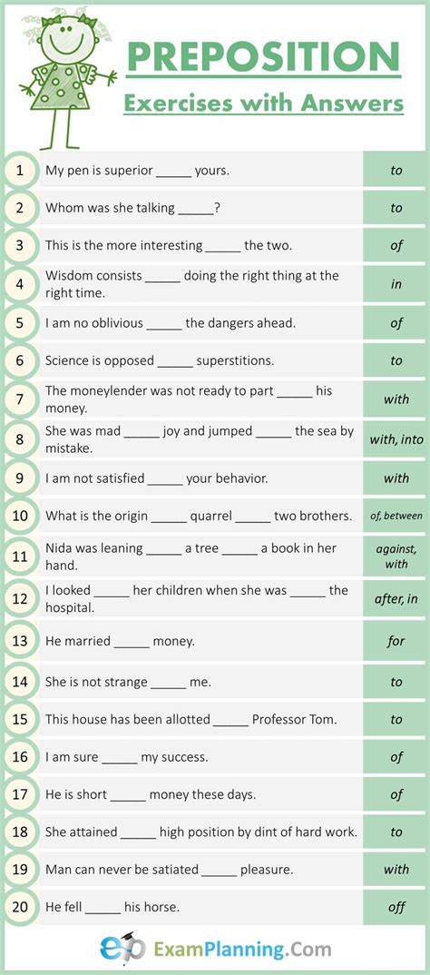 Mixed Preposition Exercises with Answers - ExamPlanning