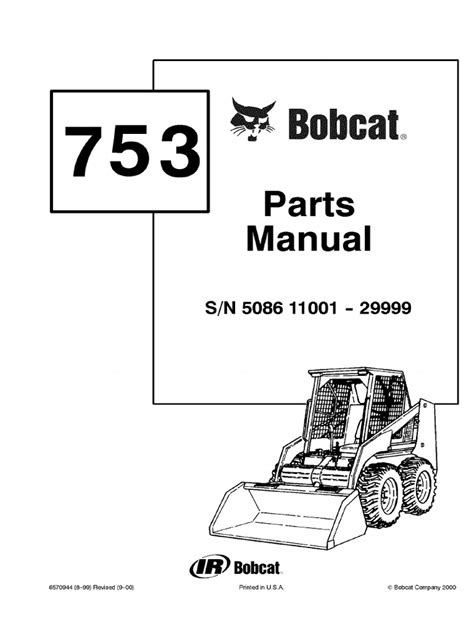 Bobcat 753 Skid Steer Loader Parts Catalogue Manual (SN 508611001 ...