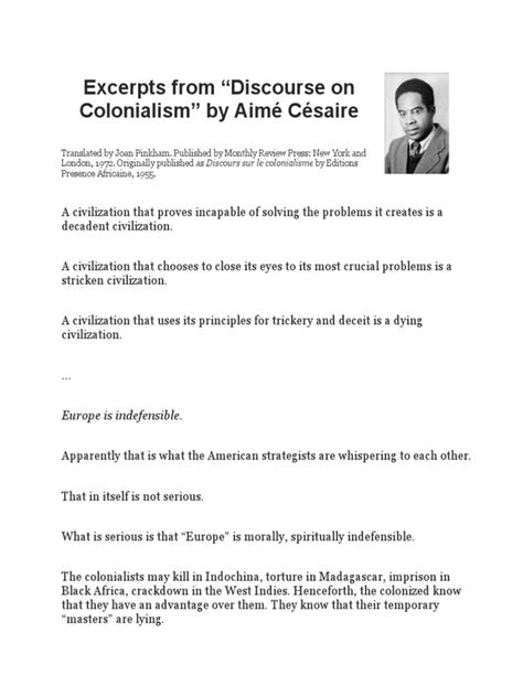 Discourse On Colonialism - Cesaire | PDF | Colonialism