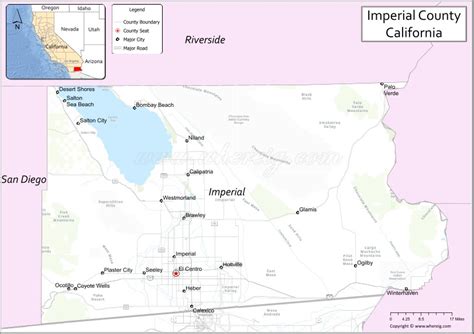 Map of Imperial County, California showing cities, highways & important ...