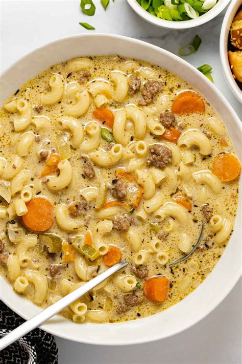 One-Pot Macaroni Cheeseburger Soup - NO VELVEETA! - Midwest Foodie