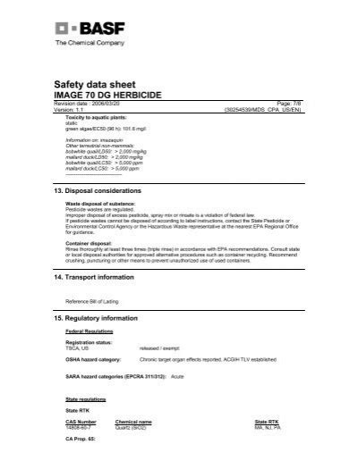 Safety data sheet IMAGE 70 DG HERBICIDE - WP Law, Inc.