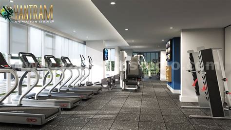 Gym fitness training center interior design for home by architectural rendering company, berlin ...