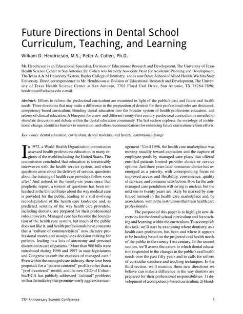 (PDF) Future Directions in Dental School Curriculum, Teaching and Learning