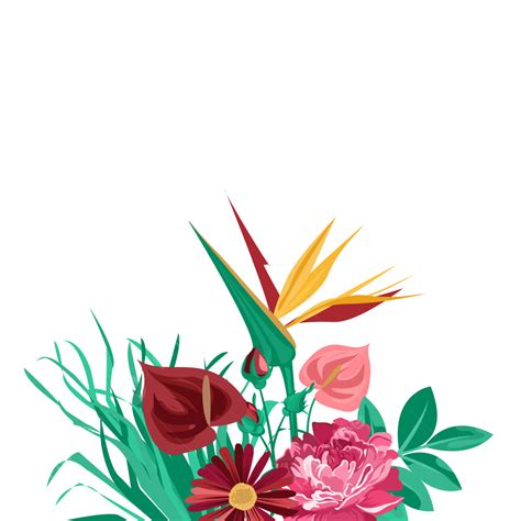 Beautiful Bouquet Of Tropical Flowers And Leaves Vector, Maroon Flower ...