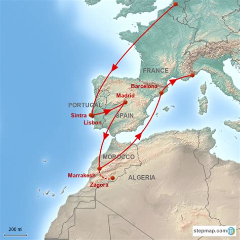 StepMap - Portugal Spain Morocco - Landkarte für Spain