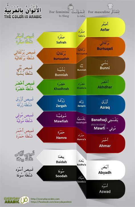 Names of Color in Standard Arabic and Dialect | Visual.ly | Arabic ...