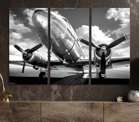 Black and White Vintage Retro Plane Print Airplane Canvas - Etsy