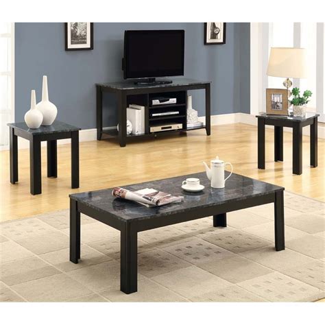 MONARCH 3 PIECE Faux Marble Top Coffee Table Set in Black and Gray $195 ...