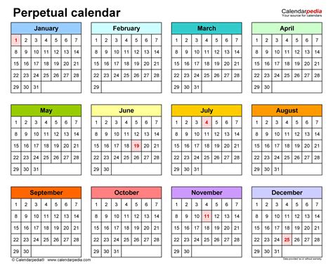 Printable Perpetual Calendar