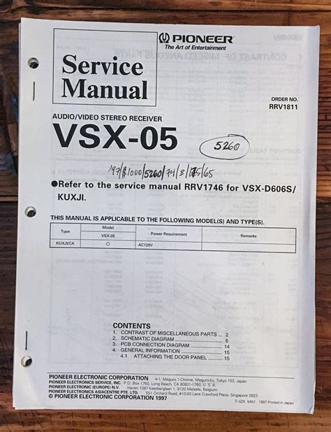 Pioneer VSX-5 Receiver Service Manual *Original* – Vintage Audio Store - Vintage Service Manuals ...