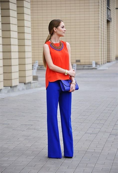 Ideas de look: combinación de Azul + Naranja. Lo Mejor de Street Style. Combinación de estos dos ...