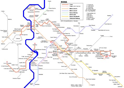 Carte des itinéraires de tram Rome | Carte typographique du réseau des ...