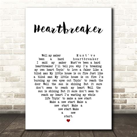 Free Heartbreaker White Heart Song Lyric Print - SongLyricPrints.co.uk