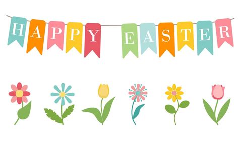 Garland of colorful flags with inscription Happy Easter. Cute colorful ...