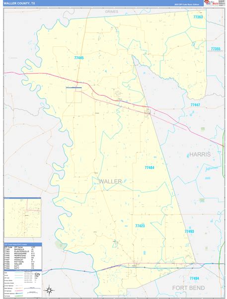 Waller County, TX Zip Code Wall Map Basic Style by MarketMAPS - MapSales