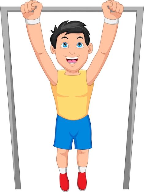 Premium Vector | Young boy doing pull up exercise