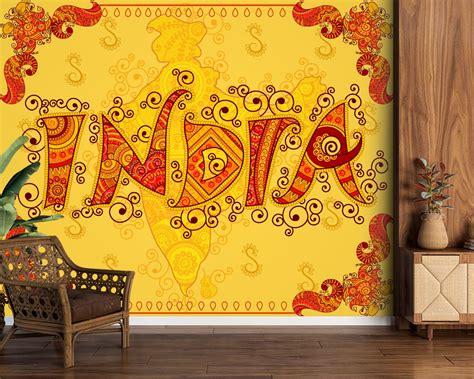 India Typography in Indian Art Style Wallpaper for Wall - Magic Decor