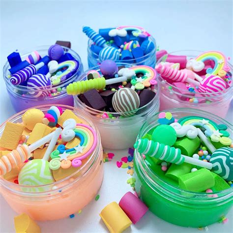 Rainbow Charms Clear Slime Beautiful Color Lollipop Slime Kids Relief Stress Toy Funny Kids ...