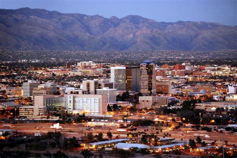 Skyline of Tucson, Arizona, after sunset, from Sentinel Peak Par ...