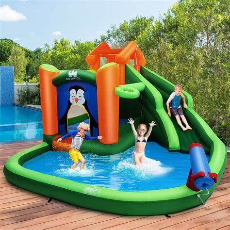 Inflatable Water Park Bouncer with Climbing Wall Splash Pool Water Cannon $279.95 + Free ...