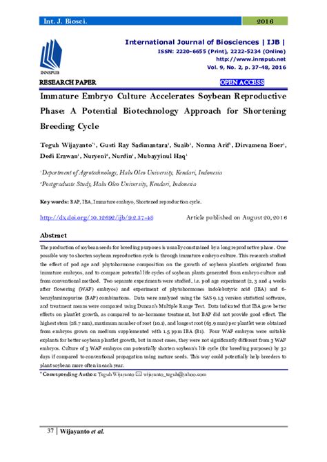 (PDF) Immature Embryo Culture Accelerates Soybean Reproductive Phase: A Potential Biotechnology ...