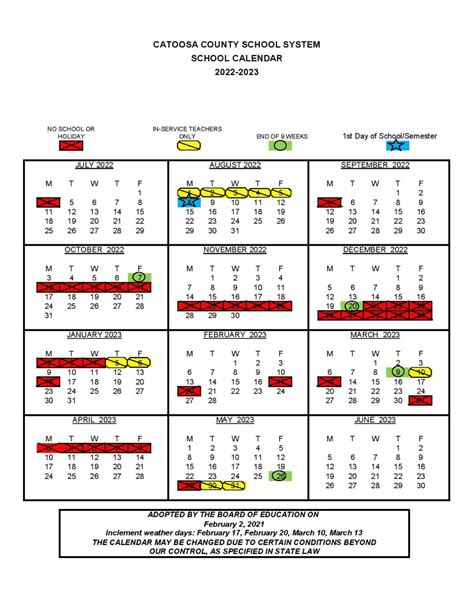 Catoosa County Schools Calendar 2023 in PDF