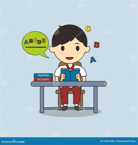 Student Learning Language Lesson Cartoon Illustration Stock Vector ...