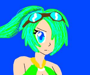 Anime Girl With Neon Green Hair - Drawception