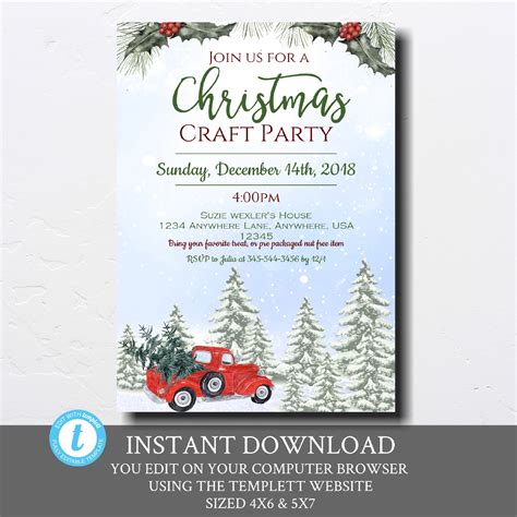 Christmas Craft Party Invitation Holiday Craft Fair Editable - Etsy