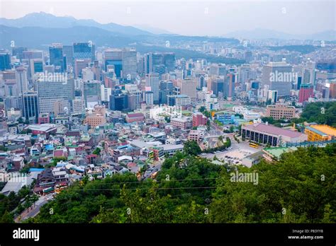 View of Seoul and its skyline from N Seoul Tower, Namsan Park, Seoul, South Korea Stock Photo ...