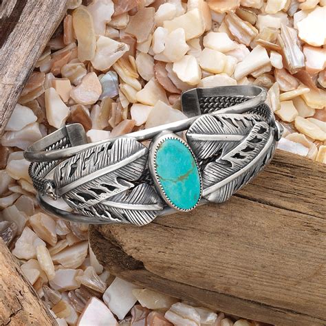 Feather Turquoise Bracelet - Southwest Indian Foundation - 3327