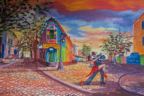 Painting of Tango Dancing in La Boca Shown on a Street in La Boca ...