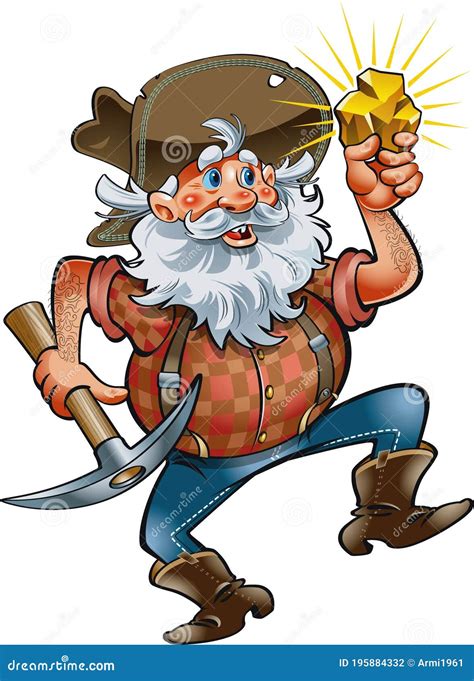 Cartoon Prospector with Gold Nugget and Pickaxe Stock Vector ...