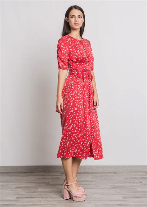 Red midi floral print dress