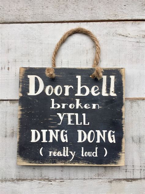 Door bell sign/ porch sign/ wood sign/ funny signs/ home decor/ country decor/ gifts/ door bell ...