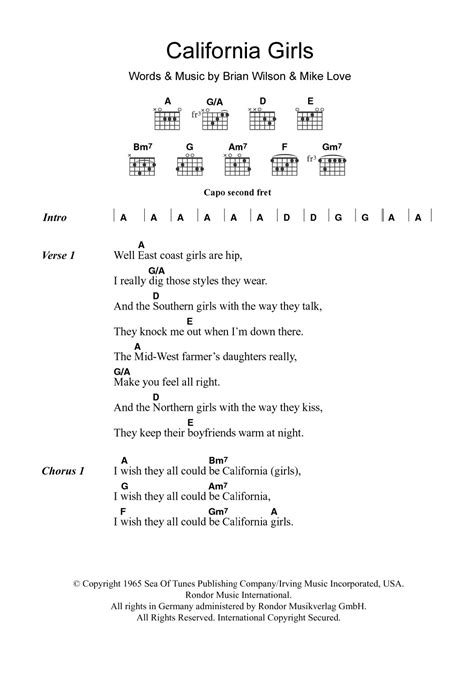 California Girls by The Beach Boys - Guitar Chords/Lyrics - Guitar ...