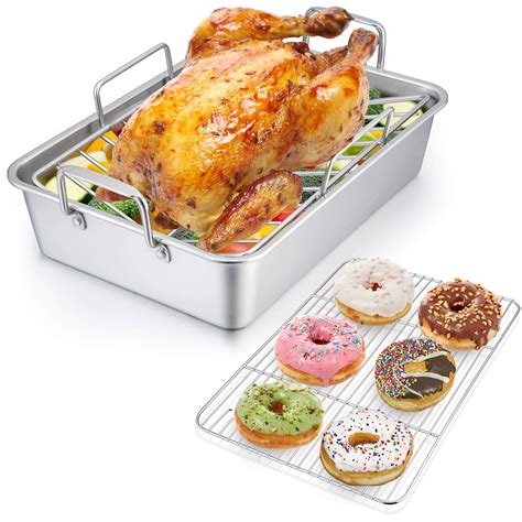 VeSteel 14 Inch Medium Stainless Steel Roasting Pan with Handles and ...