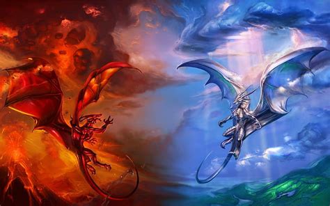 Fire Vs Ice Dragon, fire, dragon, heaven, hell, HD wallpaper | Wallpaperbetter