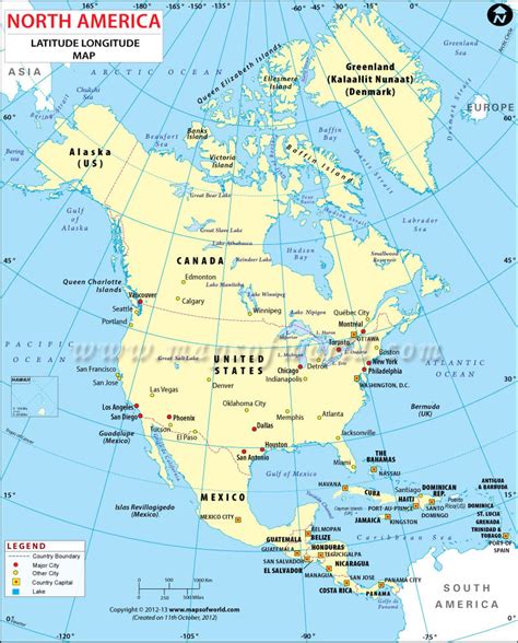 Map Of North American Cities With Latitude And Longitude