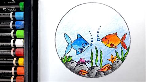 Underwater scenery drawing / Fish drawing / Easy Underwater Scenery ...