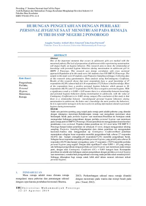 (PDF) Hubungan Pengetahuan Dengan Perilaku Personal Hygiene Saat Menstruasi Pada Remaja Putri DI ...