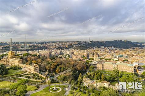 Aerial view of Vatican gardens from saint peters basilica viewpoint ...