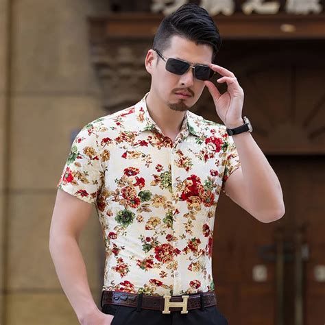 Men's Floral Shirt Summer Fashion Printed Short Sleeve Shirts Mens Clothes Trend Casual Slim Fit ...