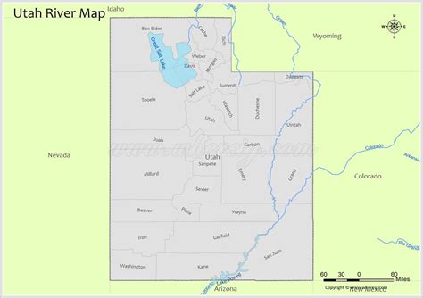 Utah River Map, Rivers & Lakes in Utah (PDF) - Whereig.com