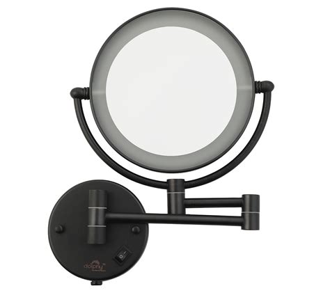 Black wall mounted magnifying mirror with matte finish