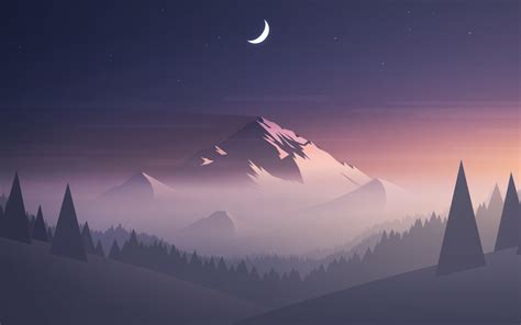 1920x1200 Resolution Mountains Moon Trees Minimal 1200P Wallpaper - Wallpapers Den