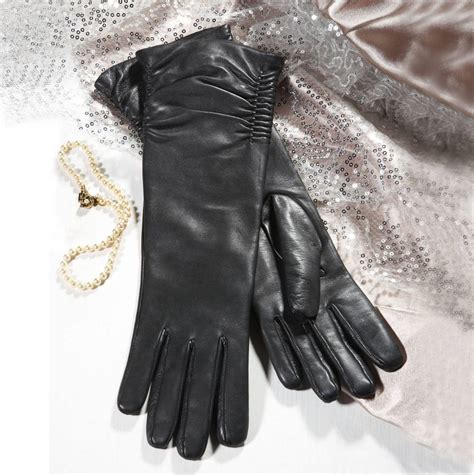 audrey. women's ruched long leather gloves by southcombe gloves ...