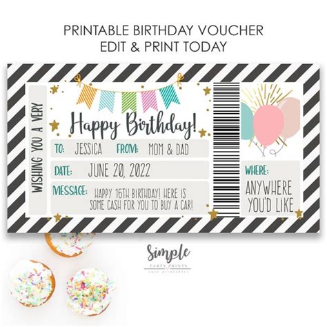 Editable Birthday Gift Voucher, Printable Bday Certificate Template, Custom Gift Ideas For ...