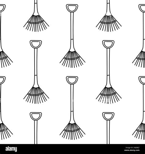 garden tool set care line doodle shovel fork broom pattern textile background Stock Vector Image ...